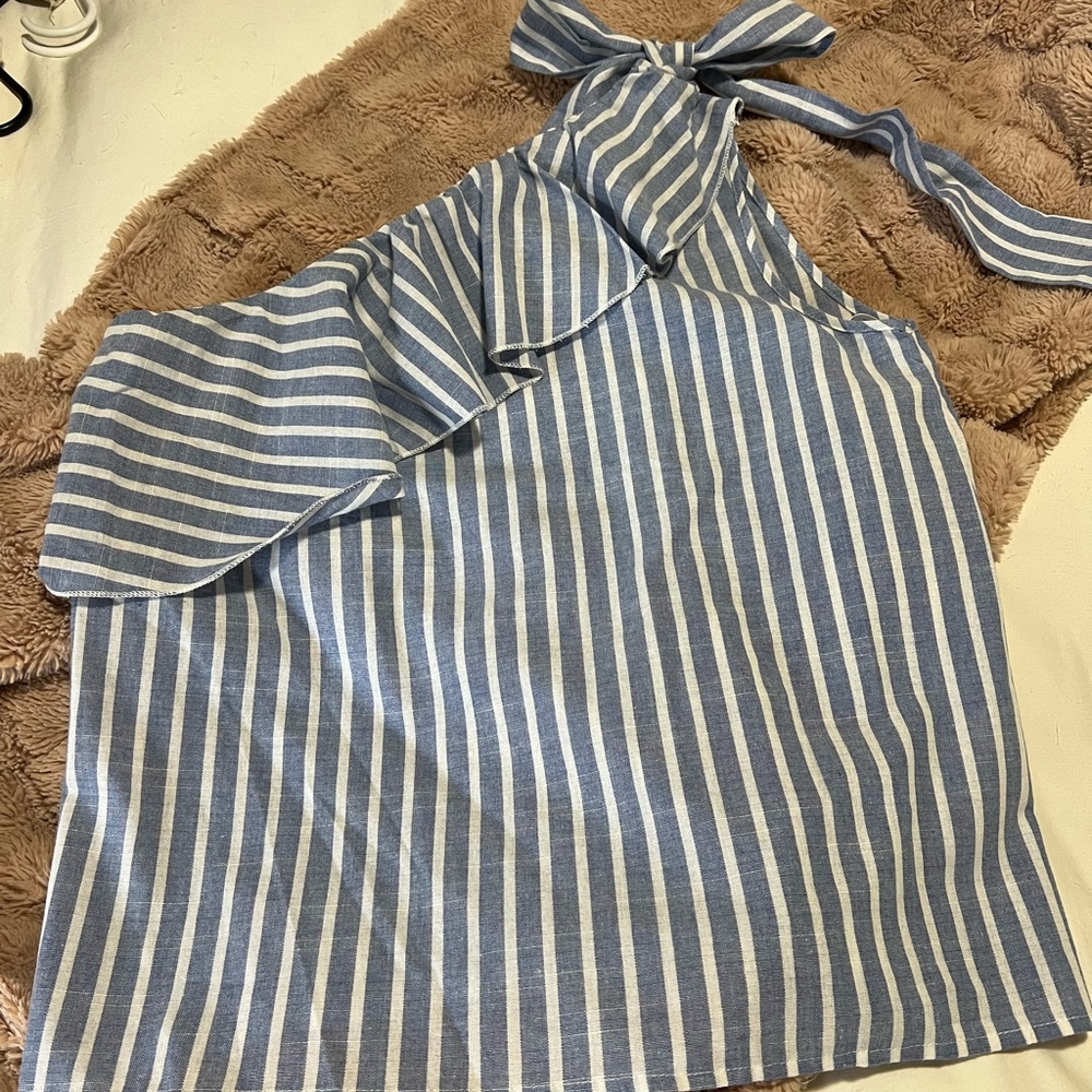 One Shouldered Chambray Striped Top